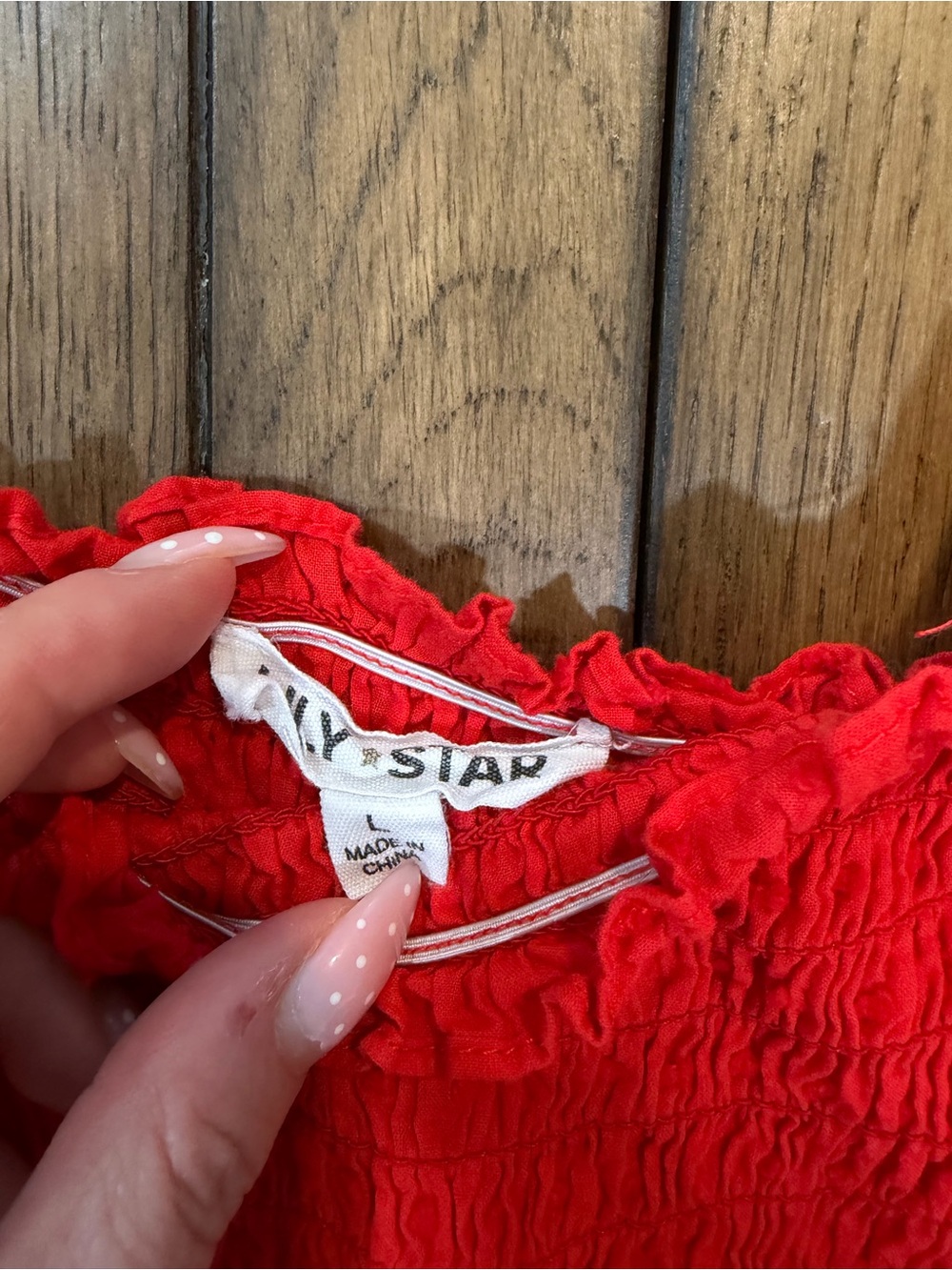 Lily Star Red Smocked Puff-Sleeve Tie-Back Crop Top 100% cotton - Picture 2 of 5